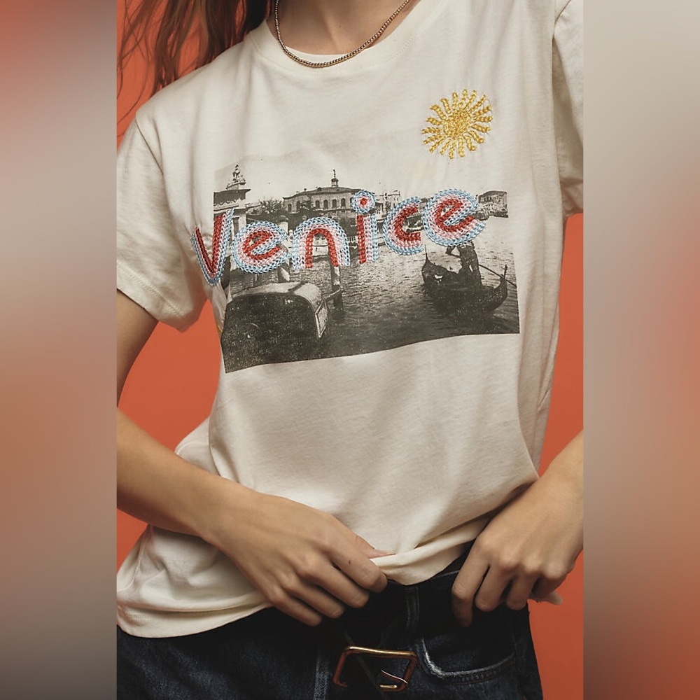 Letluv Anthropologie - Embroidered City Graphic Tee | Venice - Small Flaw | NWOT
